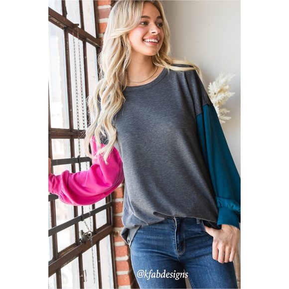 LAST 1! Puff Sleeve Fun, Vibrant Color Block Casual Top! - Picture 8 of 10